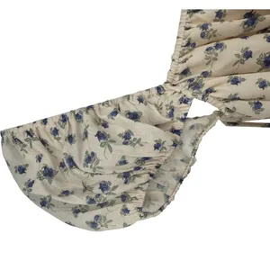 MABLE Analise Floral Smocked Open Back Lace Up‎ Maxi Dress Cream Blue Size Small thumbnail 12