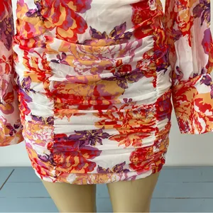 New Runaway The Label Acadia Dress Sz S / 4 Floral Ruched Long Sleeves Mini NWT thumbnail 6