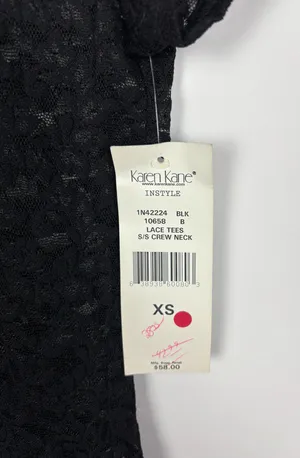 Karen Kane Lace Tee Size XS Black Short Sleeve Crew Neck Whimsigoth Sheer thumbnail 5