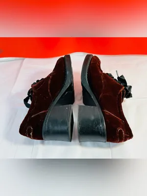 ellemenno Velvet Block Heel Lace-Up Shoes - Burgundy thumbnail 4