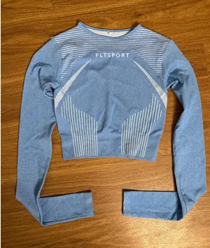 PrettyLittleThing PLTSPORT Women Blue Seamless‎ Long Sleeve Crop Athletic Sz M thumbnail 1