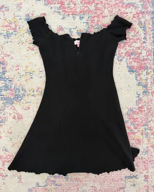 Black Off-Shoulder Mini Dress with Ruffle Edges thumbnail 1