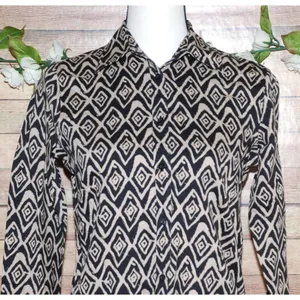 Lauren Ralph Lauren Ladies Brown Beige Button Up Geo Print Shirt Size S Non Iron thumbnail 2