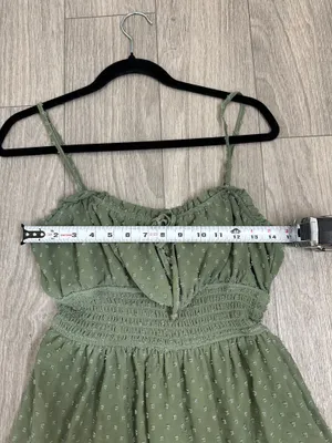 Trixxi Sage Green Swiss Dot Smocked Mini Dress Size Small Boho Cottagecore thumbnail 6