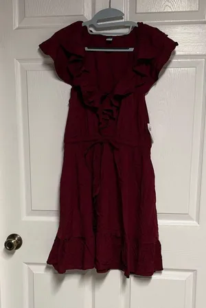 Ruffled Burgundy Dress thumbnail 1