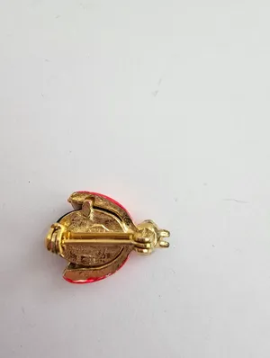 Vintage Red Enamel Ladybug Brooch Pin Black Cabochon Rhinestone Eyes thumbnail 3