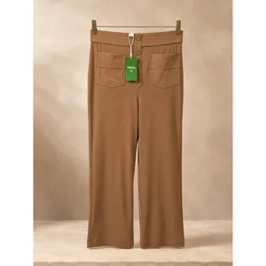Halara Women Pants M Brown High Waisted Wide Leg Button Front Pockets Stretch thumbnail 2