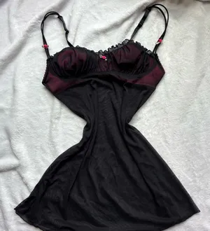 Black micro mesh & hot pink lining floral cami top / nightie slip dress lingerie thumbnail 2