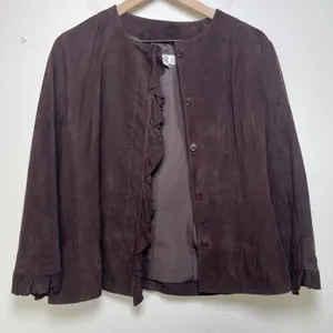 VTG 90s Women Goat Suede Leather Jacket Equestrian‎ Chocolate Brown Western Boho thumbnail 1