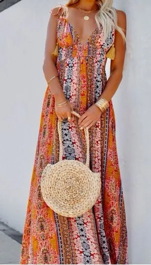 NEW!! En Creme Gorgeous Boho‎ Pattern Maxi Dress thumbnail 1