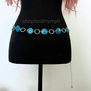 Gold Y2K Blue Marbled Disc Chain Belt, Fits 20.5-43 Inches, X7GA1270 thumbnail 5