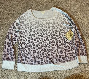 One World Leopard Ombre Pullover Sweatshirt Womens Size L Grey Black Long Sleeve thumbnail 1