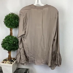Zara Brown Taupe Long Bell Sleeve Drape Wrap Blouse Top NEW XL thumbnail 3