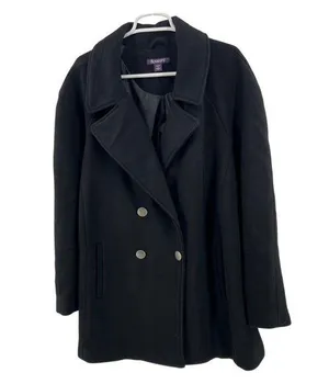 Roamans wool blend black 2X pea coat plus winter fall casual business travel thumbnail 1