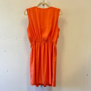 Bar III Orange Sleeveless V-Neck Zip Front Pleated Dress MDW-471 Women's Large thumbnail 2