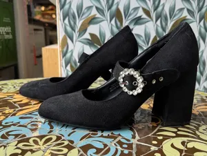 Forever 21 Black Mary Jane Heels with Crystal Circle Buckle thumbnail 1