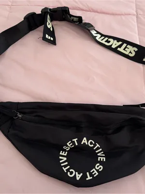 SET Active x Revolve Black Fanny pack belt bag with White Logo Circle, size 13x6 thumbnail 3