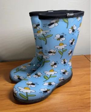 SLOGGERS Bumble Bee Flowers Daisy Print Blue Women's 6 Rain Boots Chore Garden thumbnail 1