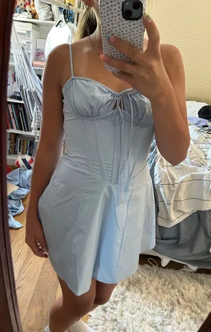 Light Blue Spaghetti-Strap Corset Mini Dress by Windsor thumbnail 1