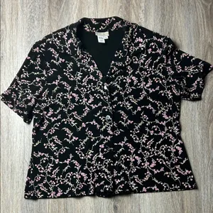 Coldwater Creek Floral Black and Pink Top Size XL thumbnail 1