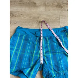 THE NORTH FACE size 12 women's REVERSIBLE Swim Board Shorts Blue/Green Plaid thumbnail 15