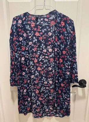 American‎ Eagle Floral Kimono Cardigan Navy Pink Red XS/S thumbnail 1