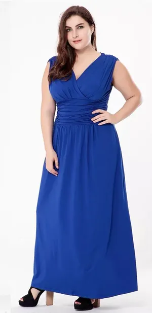 Plus Size Women Elegant V Neck Long Dress Sleeveless Wedding Evening Dress Gown thumbnail 1