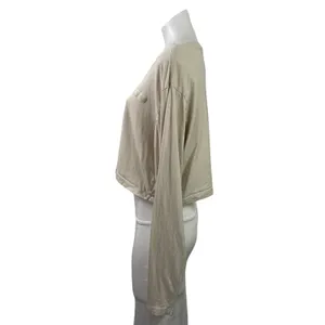 Set Active Women's Beige Long Sleeve Boxy Yoga Workout Athletic Crop Top Size M thumbnail 2