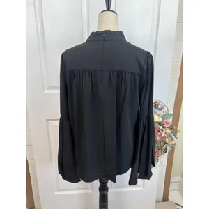 T Tahari Blouse Womens Size S Black Mock Neck Keyhole Large Bell Sleeve Chic thumbnail 5