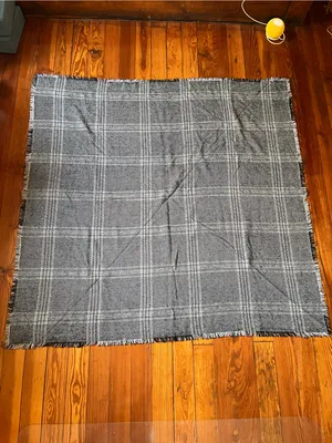 Gray Plaid Fringe Blanket Scarf thumbnail 2