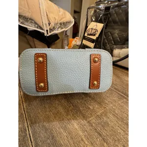 light blue Dooney & Bourke Pebble Grain Mini Domed Crossbody Brown Leather Trim thumbnail 6