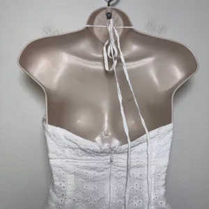 Tiger Mist Women Cotton Eyelet Halter Mini Dress Small White Ruched Boho‎ Resort thumbnail 10