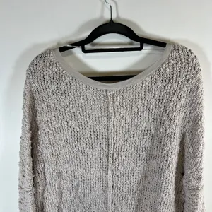 Free People‎ Womens Oversized V-Neck Textured Knit Sweater Beige Large thumbnail 7