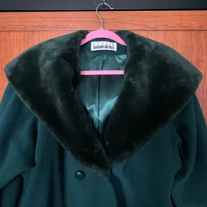 VTG Leslie Fay Wool Blend Coat Faux Fur Collar Cuffs Lined 12 Women's Dark Green thumbnail 6