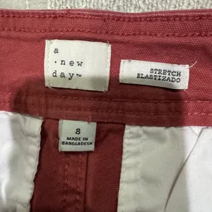 A New Day Womens 28x23 High Rise Wide Leg Cropped Pants Red Pink Size 8‎ Stretch thumbnail 4