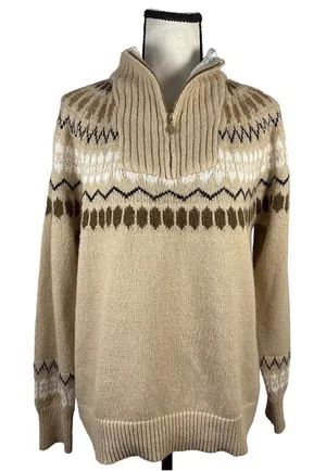 Adrienne Vittadini Fair Isle Sherpa Collar Sweater XL Cozy Quarter Zip thumbnail 1