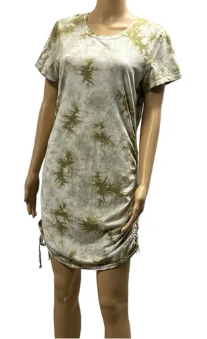 Pink Kinder to the Planet Tie Dye Ruched Short Sleeve Tunic Mini Dress Womens L thumbnail 1