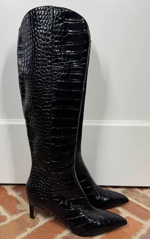 MARC FISHER Quinnie 2 Boots Size 7.5 Tall Low Stiletto Pointed Toe fun sexy thumbnail 1
