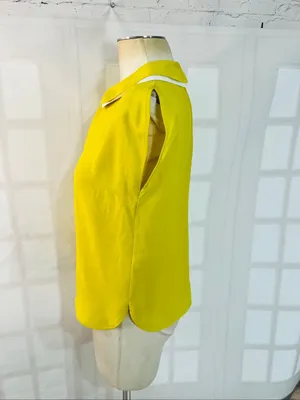 Ted Baker London Yellow Peter Pan Collar Quarter Zip Back Blouse Size 1/Small thumbnail 6