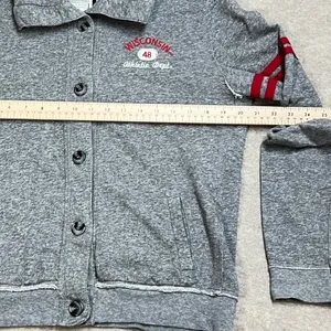Colosseum Athletics Women Wisconsin Badgers Button Up Sweatshirt Gray Large‎ thumbnail 5