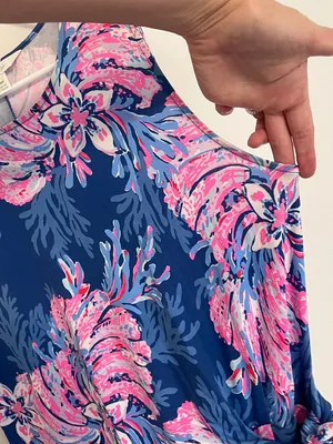 LILLY PULITZER Bryson Sleeveless Dress Multi for the Fans Blue Pink Faux Wrap L thumbnail 8