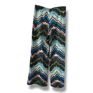 Fig & Flower Wide‎ Leg Pants Size Small Black Blue Lime Coral Abstract Zig Zag thumbnail 2