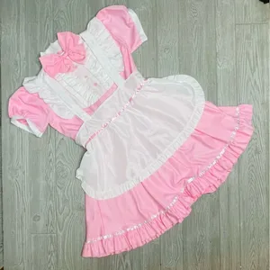 Lolita baby doll French maid pink & white dress Halloween costume cosplay XL thumbnail 1