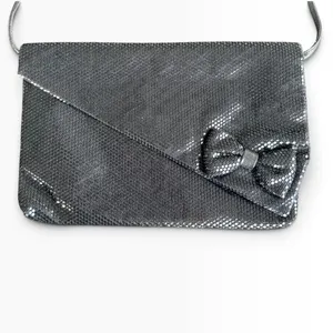 Vintage 80s 90s Black Metal Mesh Bow Evening Bag Shoulder Purse thumbnail 2