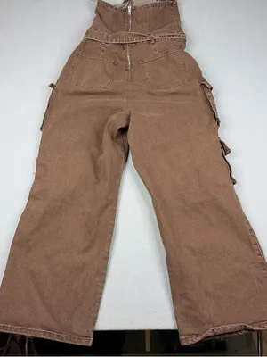Fourteen Twelve Strapless Cargo Jumpsuit M Brown Belted Wide Leg Utility Y2K thumbnail 4