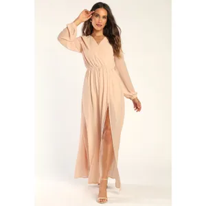 Lulus Wondrous Blush Pink Long Sleeve Maxi Dress Formal Chiffon Medium NWT thumbnail 2