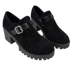 Black Faux Suede Chunky Lug Sole Platform Slip On Buckle Mary Jane Shoes Size 39 thumbnail 1
