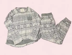 Cuddl Duds Grey Fair Isle Pajama Set thumbnail 1