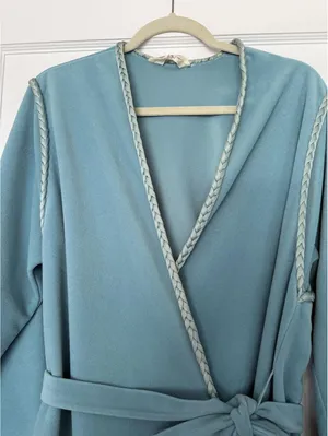 Vanity Fair Vintage Light Turquoise Wrap Robe with Braided Trim and Belt thumbnail 2