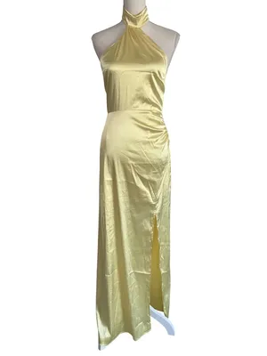 MORE TO COME Darcey Maxi Dress in Butter Yellow Small New Womens Satin Long Gown thumbnail 4